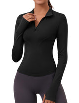 LOMON Womens Long Sleeve Workout Tops Quick Dry Quarter Zip Pullover Crop Yoga Athletic Slim Fit Shirts