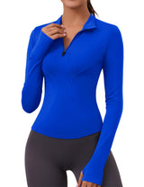 LOMON Womens Long Sleeve Workout Tops Quick Dry Quarter Zip Pullover Crop Yoga Athletic Slim Fit Shirts