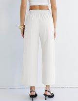 LOMON Women's Casual Wide Leg Pants Drawstring Elastic Waist Flowy Palazzo Pants with Pockets