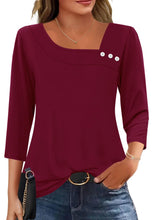 LOMON Womens 3/4 Length Sleeve T Shirts Asymmetrical Neck Tops Business Blouses for Women Fashion 2026