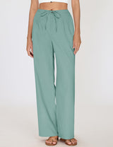 LOMON Womens Linen Pants Summer Wide Leg Cotton Pants Drawstring Elastic Waist Casual Loose Slacks Work Trousers with Pockets