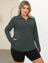LOMON Womens Plus Size Workout Tops Long Sleeve 1/4 Zip UV Sun Protection Quick Dry Hiking Athletic Shirts Rash Guard UPF 50+