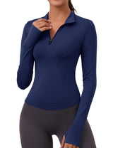 LOMON Womens Long Sleeve Workout Tops Quick Dry Quarter Zip Pullover Crop Yoga Athletic Slim Fit Shirts