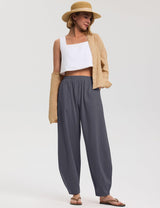 LOMON Linen Barrel Pants Women Wide Leg Palazzo Summer Baggy Harem Pants Boho Casual Trousers with Pockets Beach Vacation