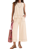 LOMON Two Piece Sets for Women Summer Outfits Sleeveless Tank Tops Wide Leg Crop Pants Matching Lounge Vacation Travel