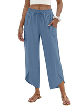 LOMON Women Linen Palazzo Pants Boho Wide Leg Elastic Waisted Casual Capri Pant Summer Harem Lounge with Pockets