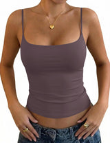 LOMON Padded Camisole Double Lined Tank Tops with Built in Bras Scoop Neck Womens Y2K Basic Going Out Cami Top