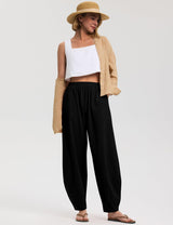 LOMON Linen Barrel Pants Women Wide Leg Palazzo Summer Baggy Harem Pants Boho Casual Trousers with Pockets Beach Vacation