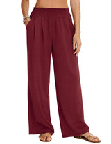 LOMON Womens Elastic High Waisted Palazzo Pants Casual Wide Leg Long Beach Vacation Trousers with Pockets