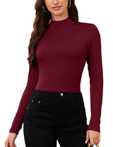 LOMON Women Thermal Long Sleeve Shirts Mock Turtle Neck Fitted Tops Fleece Lined Winter Tops Base Layer Undershirt