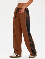 LOMON Pants for Women Wide Leg Side Striped Pants Drawstring Baggy Palazzo Work Trousers with Pockets