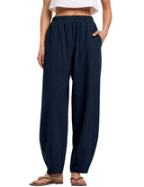 LOMON Linen Barrel Pants Women Wide Leg Palazzo Summer Baggy Harem Pants Boho Casual Trousers with Pockets Beach Vacation