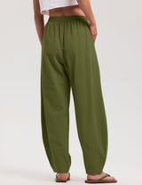 LOMON Linen Barrel Pants Women Wide Leg Palazzo Summer Baggy Harem Pants Boho Casual Trousers with Pockets Beach Vacation