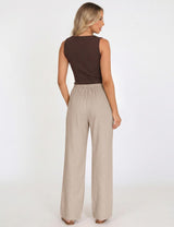 LOMON Womens Linen Pants Summer Wide Leg Cotton Pants Drawstring Elastic Waist Casual Loose Slacks Work Trousers with Pockets