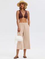 LOMON Women's Wide Leg Capri Pants Cropped Palazzo Summer Beach Vacation Casual Pants with Pockets