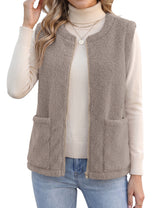 LOMON Womens Fuzzy Fleece Vest Warm Sleeveless Zip-Up Sherpa Jacket