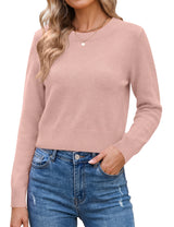 LOMON Women's Cropped Sweaters Crewneck Fall Clothes Long Sleeve Knit Tops