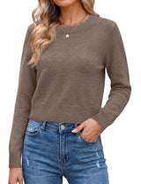 LOMON Women's Cropped Sweaters Crewneck Fall Clothes Long Sleeve Knit Tops