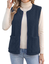 LOMON Womens Fuzzy Fleece Vest Warm Sleeveless Zip-Up Sherpa Jacket