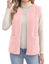 LOMON Womens Fuzzy Fleece Vest Warm Sleeveless Zip-Up Sherpa Jacket