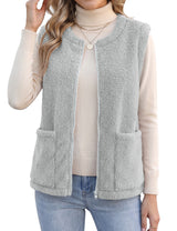 LOMON Womens Fuzzy Fleece Vest Warm Sleeveless Zip-Up Sherpa Jacket
