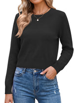 LOMON Women's Cropped Sweaters Crewneck Fall Clothes Long Sleeve Knit Tops