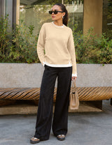 LOMON Womens Sweaters Cozy Long Sleeve Pullover Tops Faux Layered Sweaters