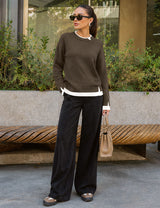 LOMON Womens Sweaters Cozy Long Sleeve Pullover Tops Faux Layered Sweaters