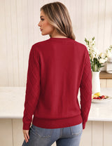 LOMON Women's Cable Knit Sweater Long Sleeve Crew Neck Fall Tops