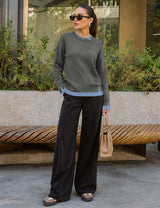 LOMON Womens Sweaters Cozy Long Sleeve Pullover Tops Faux Layered Sweaters