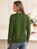 LOMON Women's Cable Knit Sweater Long Sleeve Crew Neck Fall Tops