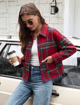 LOMON Women's Flannel Cropped Plaid Shacket Jacket Button Down Fall Outfits