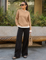 LOMON Womens Sweaters Cozy Long Sleeve Pullover Tops Faux Layered Sweaters