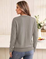 LOMON Women's Cable Knit Sweater Long Sleeve Crew Neck Fall Tops