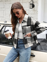 LOMON Women's Flannel Cropped Plaid Shacket Jacket Button Down Fall Outfits