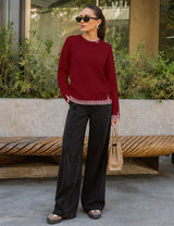 LOMON Womens Sweaters Cozy Long Sleeve Pullover Tops Faux Layered Sweaters