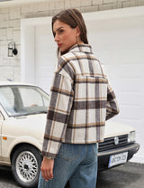 LOMON Women's Flannel Cropped Plaid Shacket Jacket Button Down Fall Outfits