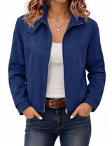 LOMON Jackets for Women Zip Up Funnel Neck Cropped Jackets With Pockets