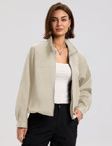 LOMON Jackets for Women Zip Up Funnel Neck Cropped Jackets With Pockets