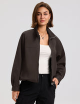 LOMON Jackets for Women Zip Up Funnel Neck Cropped Jackets With Pockets
