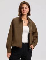 LOMON Jackets for Women Zip Up Funnel Neck Cropped Jackets With Pockets