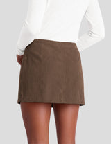 LOMON Women's Corduroy Mini Skirt with Built-in Shorts and a Low Rise Fit