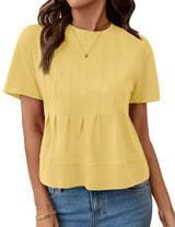 LOMON Spring Peplum Tops for Women Babydoll Pleated Short Sleeve Crop Swing Shirts Blouses Trendy Casual Clothing 2026