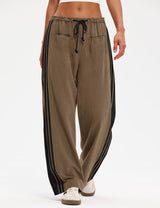 LOMON Pants for Women Wide Leg Side Striped Pants Drawstring Baggy Palazzo Work Trousers with Pockets