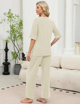 LOMON Women's 2 Piece Lounge Pajama Sets Soft 3/4 Sleeve Tops and Wide Leg Pants Loose Casual Outfits with Pockets