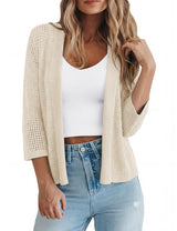 LOMON Shrug Cardigan for Women 3/4 Sleeve Casual Openwork Knit Sweater Tops Spring
