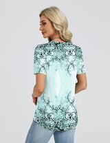 LOMON Womens Tops Dressy Casual V Neck Short Sleeve Shirts Summer Pleated Blouses Button Down Tunic Loose Fit