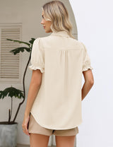 LOMON Linen Shirts for Women Puff Sleeve Button Down Summer Casual Cotton Linen Blouses Collared Work Tops Dressy