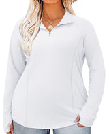 LOMON Womens Plus Size Workout Tops Long Sleeve 1/4 Zip UV Sun Protection Quick Dry Hiking Athletic Shirts Rash Guard UPF 50+