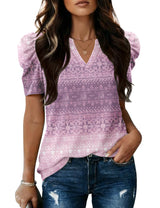 LOMON Spring Summer Tops for Women 2026 V Neck Puff Short Sleeve Tops Fashion Trendy Work Blouses Dressy Casual S-XXL